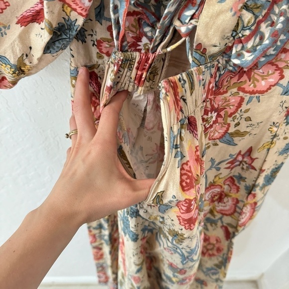 Sea New York Tess Smocked Puff Sleeve Brushed Floral Print Midi Dress Cream - Picture 7 of 16